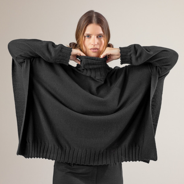 Damen Poncho Strickponcho Wolle Baumwolle GOTS