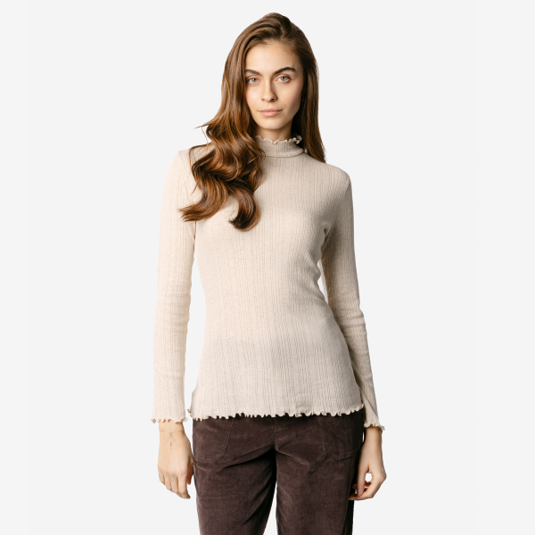 Damen Stehkragen-Shirt Ajour-Muster GOTS Berenice